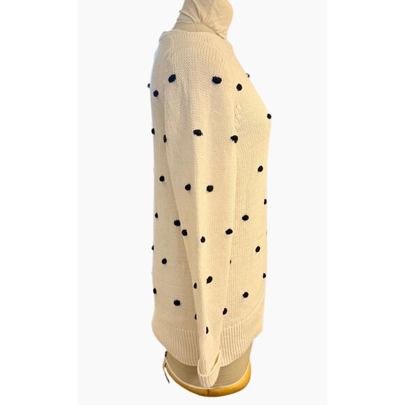 Ann Taylor LOFT Bobble Knit Polka Dot Sweater Boat Neck Cream & Black Large - Picture 3 of 11